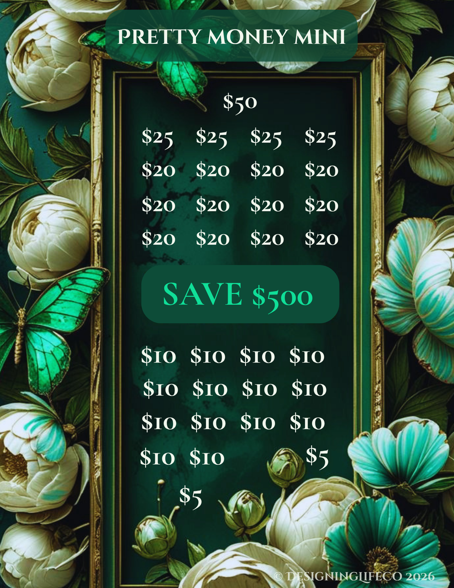 Pretty Money Mini_$500_green floral